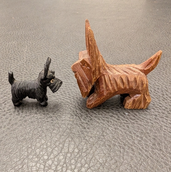 MCM Wood Carved Schnauzer Scotty Dogs Carving Figurine Mid Century 60s Lot Of 2 - Picture 1 of 14